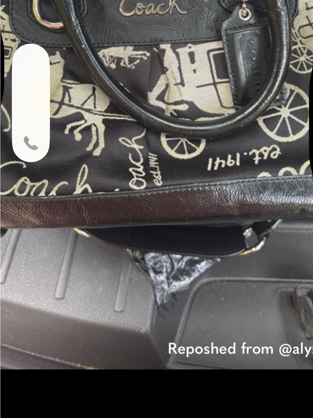 Coach Ashley Horse and Carriage Black and Cream Signature Satchel - Picture 4 of 10